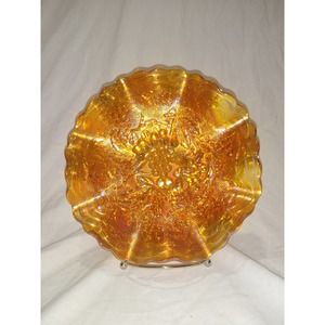 Imperial marigold carnival glass grape pattern ruffled bowl